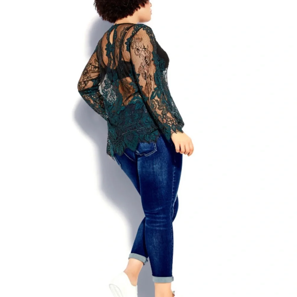 CITY CHIC Royal Lace Top emerald - Picture 4 of 12